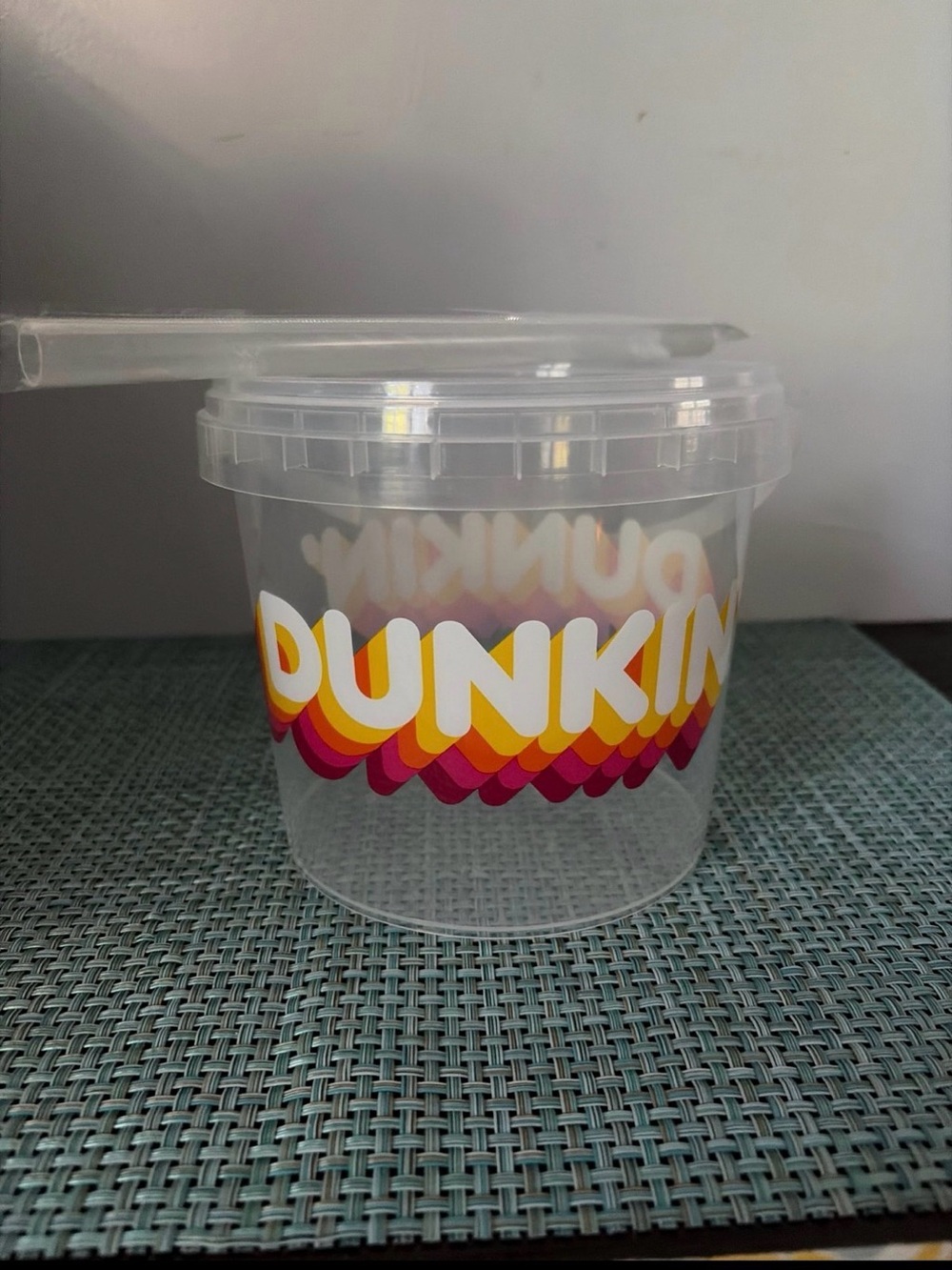 Dunkin Clear Plastic Snack Cup with Retro Logo - Pink & Orange Accent